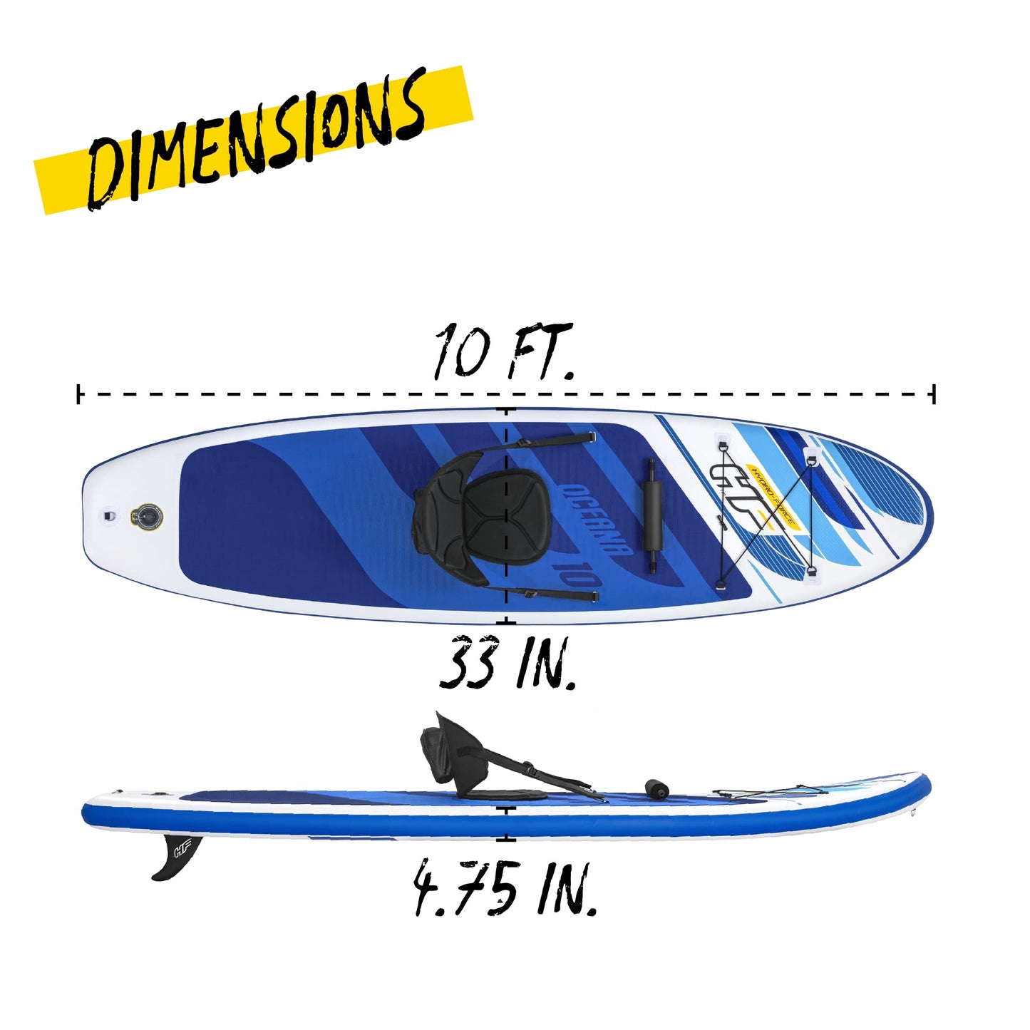 Bestway Hydro-Force SUP Allround Board-Set, Oceana, 305 x 84 x 12 cm, mit Kajak-Sitz und Paddel, Mehrfarbig
