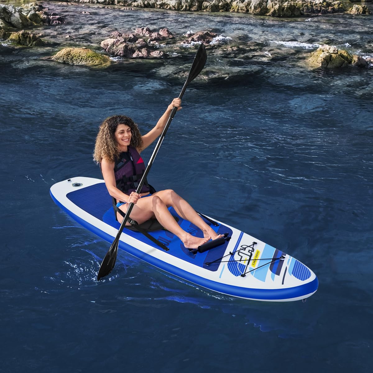 Bestway Hydro-Force SUP Allround Board-Set, Oceana, 305 x 84 x 12 cm, mit Kajak-Sitz und Paddel, Mehrfarbig